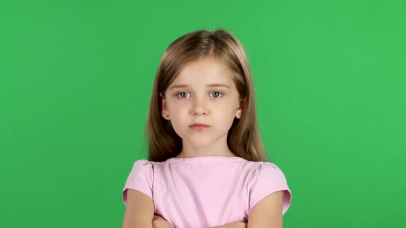 Child Sighs Heavily, She Is Tired. Green Screen