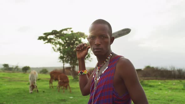 Maasai warrior holding a knife