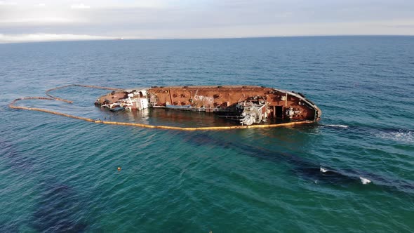 Aerial View of Tanker Stranded the Coast of Odessa Beach