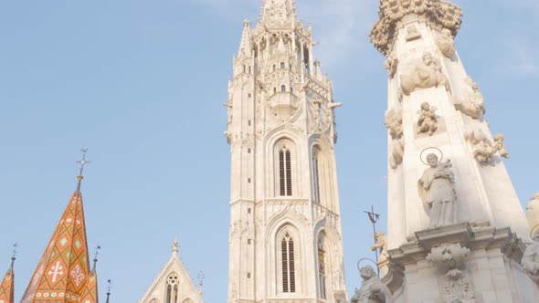 Top of Matthias church and fountain nearby in  Budapest 4K 2160p UltraHD footage  - Matyas-templom i alt