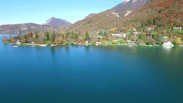 Scenic aerial view of Annecy, France and lake Lac dAnnecy.