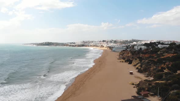 Albufeira sand beach by the Atlantic Ocean. Paradisiac holidays destination