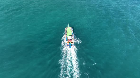 Yacht calls at the port aerial view 4 K