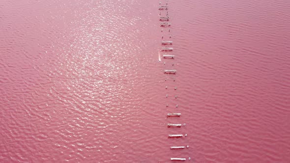 Flying a Drone Over Pink Lake Sasyk in the Summer During