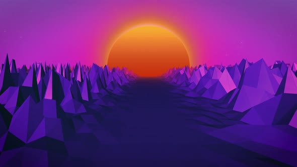 Retro Wave animation. Sun over the grid. Synthwave Landscape. alt