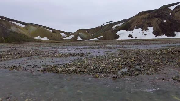 Drone Aerial Footage of Landmannalaugar Landscape in Iceland Highlands