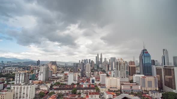 Panorama of the Capital of Malaysia, Kuala Lumpur During a Rainstorm and Thunderclouds. Time Lapse.