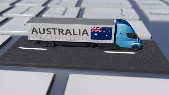 Flag of Australia on Moving Truck and Computer Keyboard