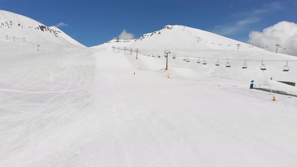 Zoom In Aerial View Slope With Beginner Skier