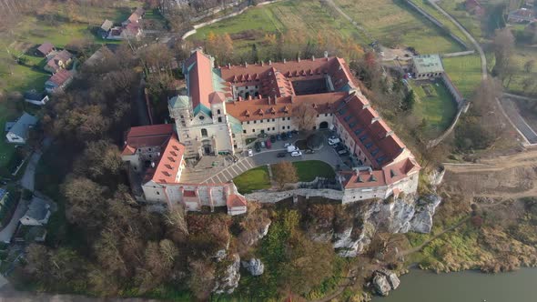Aerial view of Benedictine abbey in Tyniec, Krakow, Poland