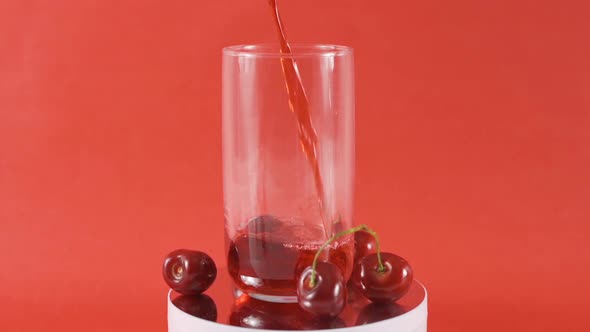 Cherry juice in a swirling glass.