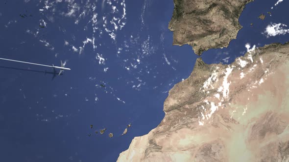 Airplane Flying To Casablanca Morocco on the Map alt
