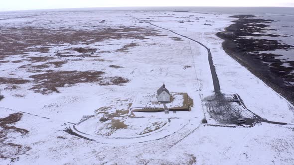 Secluded Church in Snowy Iceland on the Coast