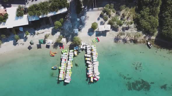 Aerial view drone footage Kournas lake Crete clear green water