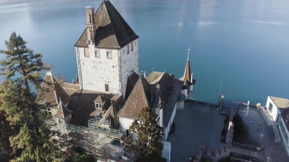 Aerial view of Oberhofen am Thunersee, Bern, Switzerland.