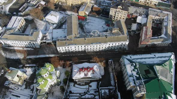 Bird's Eye View of the City Covered with Snow