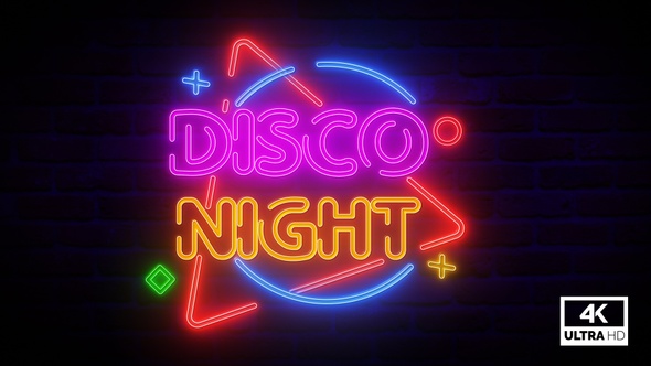 Disco Night Neon Sign Flashing Animation Background