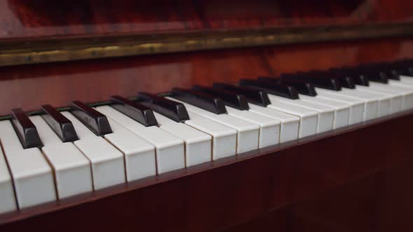 Keys of Beautiful Wooden Piano Closeup