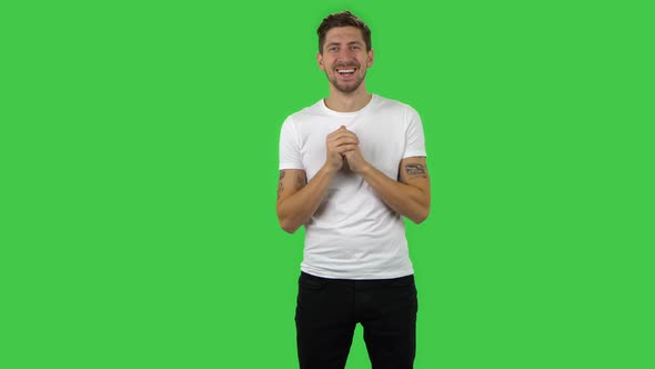 Confident Guy Is Looking Straight and Rejoicing, Green Screen
