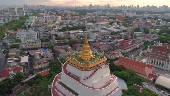 4K Aerial view of Wat Saket in Bangkok - Temple of the Golden Mountain