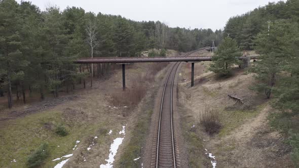 AERIAL: Flying Away From Overpass which Portrayed Death Bridge from Pripet in HBO TV Show Chernobyl