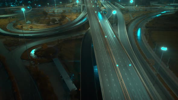 4K : Aerial Hyperlapse drone view of highway multi-level junction road.