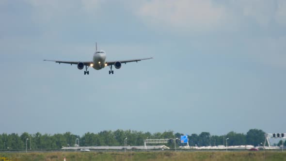 Airplane Approach Before Landing in Amsterdam