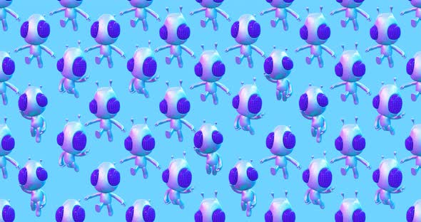 4k motion design. 3d animation seamless pattern. Funny alien in abstract space