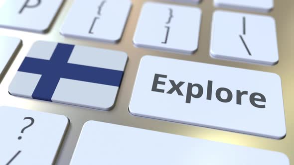 EXPLORE Word and National Flag of Finland on the Buttons alt