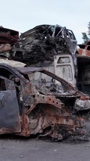 Vertical Video of Wardestroyed Cars in Ukraine