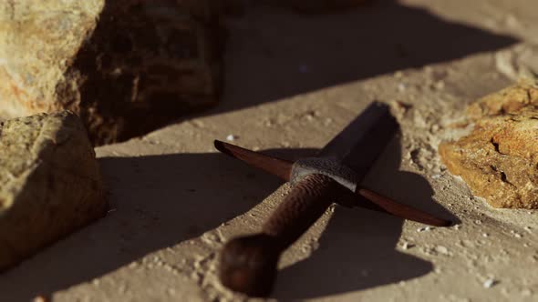 Retro Sword on Sand Beach