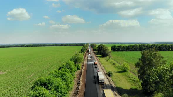 Aerial View on the New Asphalt Road Road Repair