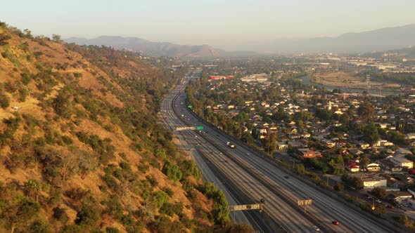 Aerial Los Angeles Freeway traffic