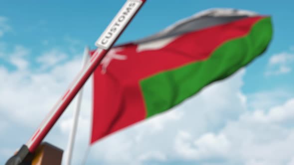 Closing Boom Barrier CUSTOMS Sign Flag Oman