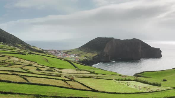 Drone Footage of the Volcanic Cliffs Washed with the Sea