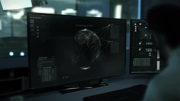 Tracking software detects the position of target IP on a cyber world map alt