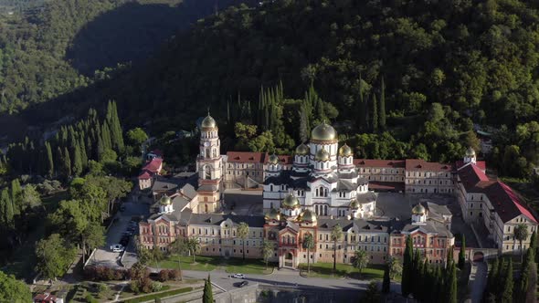 Aerial View Around Shot Traditional White Religious Building Monastery