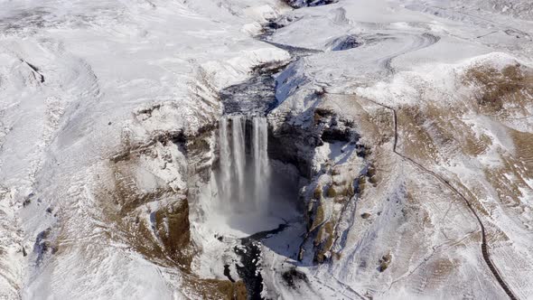 Skogafoss Waterfall one of Iceland's Iconic Landmarks and Tourist Attraction