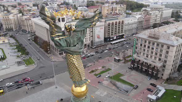 The Symbol of Kyiv, Ukraine - Independence Square Aerial View, Slow Motion