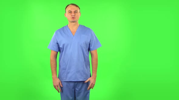 Medical Man Is Waiting and Angry. Green Screen