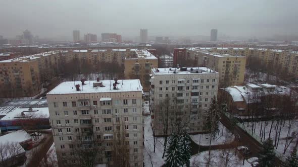 Aerial winter view of apartments buildings in Moscow, Russia