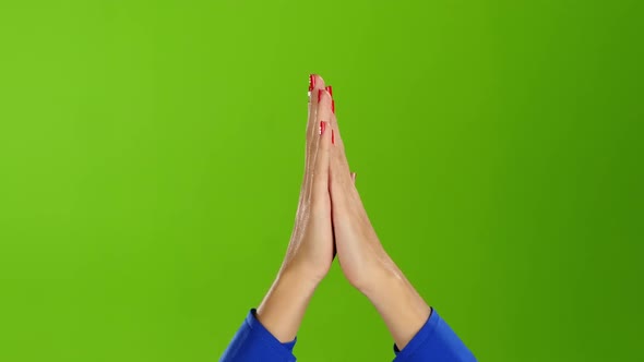 Green Screen Studio. Female Hands Applauding Straight Wrists