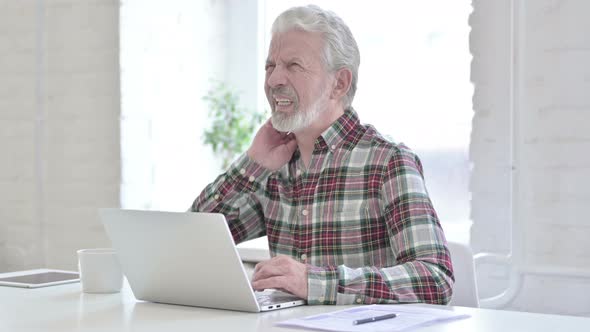 Hardworking Casual Old Man Having Neck Pain