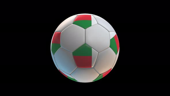Soccer ball with flag Madagascar, on black background loop alpha alt