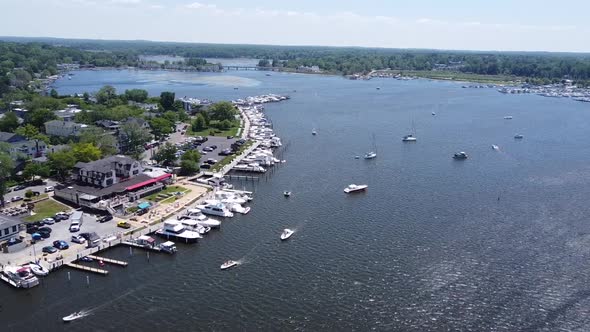 Aerial of Port Lake Filled with Active Boats and Docks