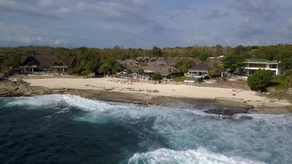 Aerial drone view of a luxury resort hotel on a scenic tropical island in Lembongan Indonesia.Big o