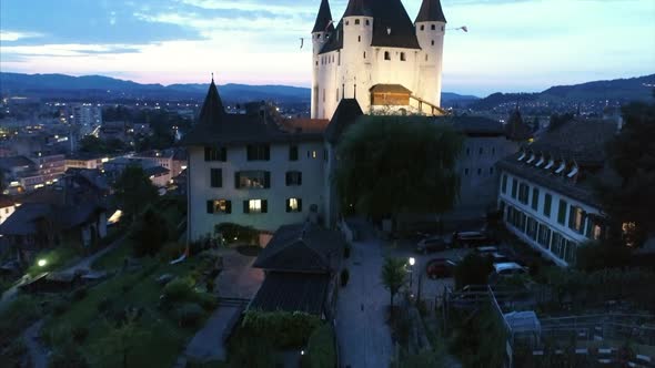 Tilt up Aerial of Thun City Castle 