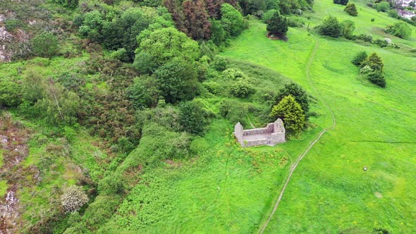 Aerial View of Raheen-a-Cluig Medieval Church in Bray, County Wicklow, Ireland