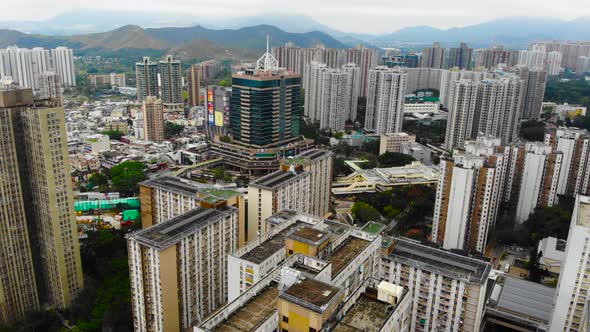 Hong Kong city apartments. Skyline of skyscrapers against mountains