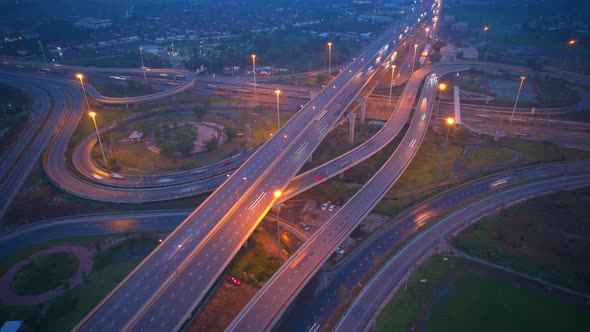 4K : Aerial time lapse in motion drone shot of freeway and interstate traffic